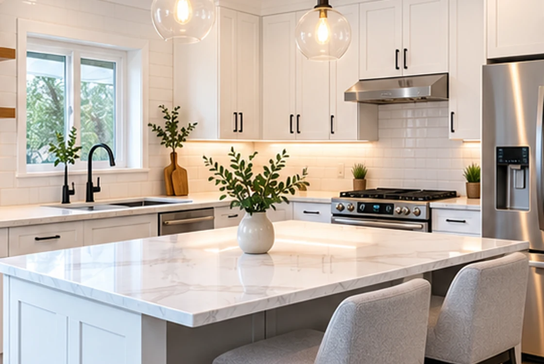 Renovated kitchen with bright cabinetry